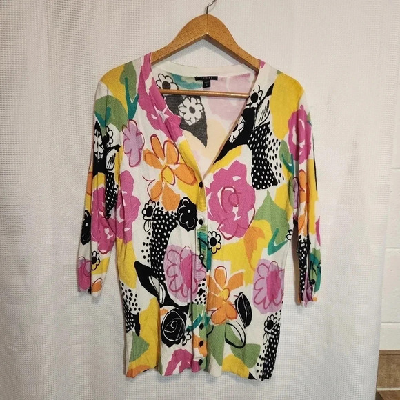 CYRUS Sweater Womens Bright Multicolor Floral Lightweight Summer Cardigan XL - Picture 9 of 9